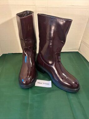 Shoe'N Tale Mid-Calf Boots Wide Calf Fit 2”Block Heel Oxblood Color Sz 8